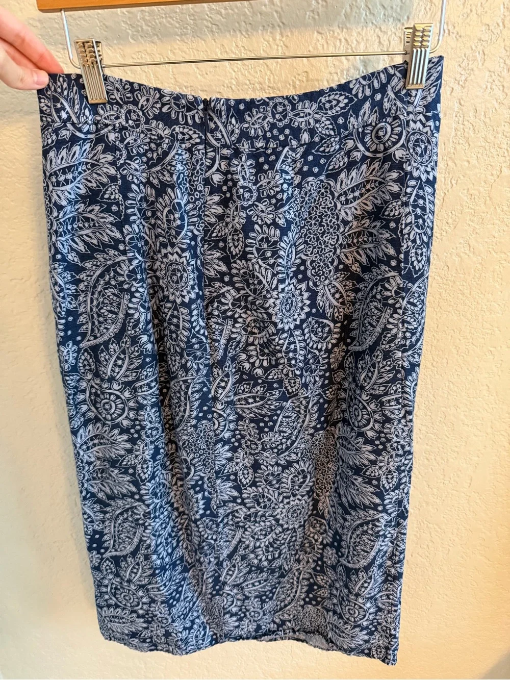 Madewell Navy and White Paisley Midi Skirt